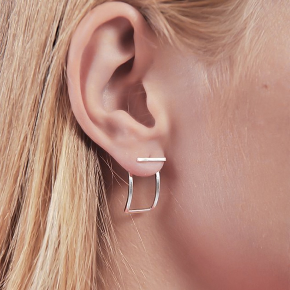 Silver Bar Studs w/Rectangle Jackets - Picture 3 of 7